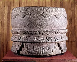 Drum Prints: Huehuetl, representation in stone of a drum from Mexico City DF (Tlatelolco?)