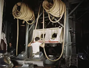 Assembly Line Gallery: Huge drop hammers work day and night form...North American Aviation, Inc. Inglewood, Calif. 1942