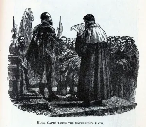 Capet Prints: Hugh Capet takes the Sovereigns Oath, 1882. Artist: Anonymous