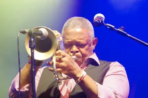Hugh Masekela, Love Supreme Jazz Festival, Glynde Place, East Sussex, 2015. Artist: Brian O Connor