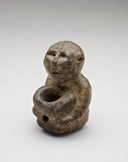 North American Prints: Human effigy pipe bowl, 1000 BCE-1500 CE. Creator: Unknown