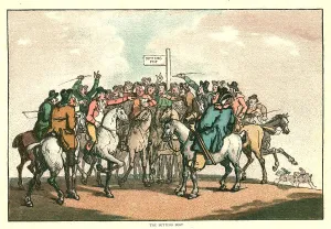 Race Course Prints: The Humours of Horse Racing, the Betting Post, c1816 (1886). Creator: Unknown