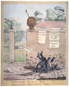 Misfortune Prints: Humpty Dumpty sat on a Wall... 1821. Artist: Richard Dighton