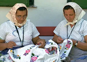Republic Of Hungary Prints: Two Hungarian women embroidering. Artist: CM Dixon