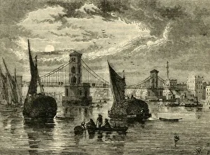Hungerford Suspension Bridge, 1850, (1881). Creator: Unknown