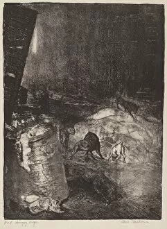 Wild Animal Gallery: Hungry Dogs, second stone, 1916. Creator: George Wesley Bellows