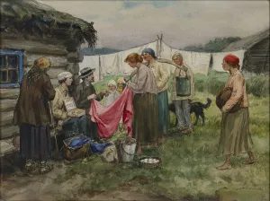 Ivan Alexeyevich 1869 1947 Prints: Hungry years in Petrograd. Changing merchandise for provisions in a village near a railway station