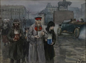 Gouache On Paper Gallery: Hungry years in Petrograd. Return from a communal soup kitchen, 1919