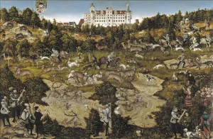 Hunt in Honour of Emperor Charles V at Torgau Castle. Artist: Cranach, Lucas, the Elder (1472-1553) Hunt in Honour of Emperor Charles V at Torgau Castle. Artist: Cranach, Lucas, the Elder (1472-1553)