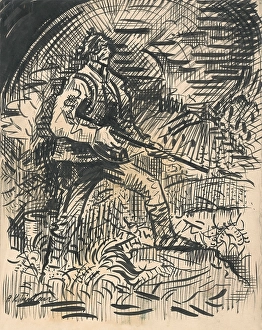 Ink On Cardboard Prints: Hunter, 1940-1943. Creator: Arnold Peter Weisz-Kubincan