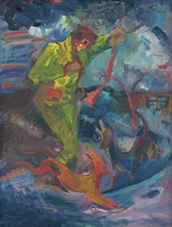Arnold Peter Weisz Kubncan Prints: Hunter with Dogs, 1940-1944. Creator: Arnold Peter Weisz-Kubincan