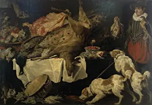 Feline Prints: Hunter and Dogs by a Table with Dead Game and Fruit, 1640s. Creator: Paul de Vos