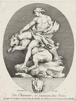 Bouchardon Edme Gallery: A Hunter Grabbing a Bear, 1737. Creators: Caylus, Anne-Claude-Philippe de