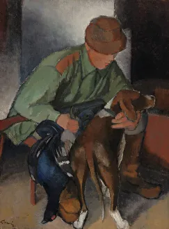 Caven Alvar Prints: Hunter with His Hound, 1920-1930. Creator: Alvar Cawén