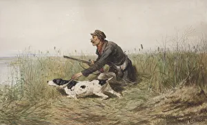Hunt Prints: Hunter with hunting dog, 1870s