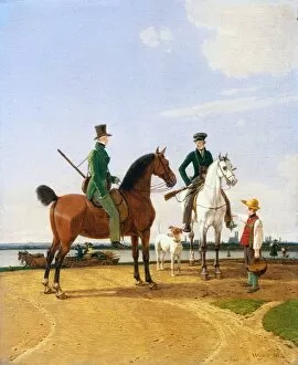 1766 1853 Gallery: Hunter and Lord at the River Isar with View of Munich, 1823. Creator: Wilhelm von Kobell (German)