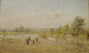 Borzoi Collection: The Hunters. Artist: Pokhitonov, Ivan Pavlovich (1850-1923)