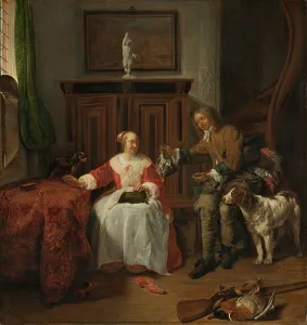 Parlor Prints: The Hunter's Present, c.1658-c.1661. Creator: Gabriel Metsu