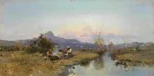 The Hunters at Rest. Artist: Vasilkovsky, Sergei Ivanovich (1854-1917) The Hunters at Rest. Artist: Vasilkovsky, Sergei Ivanovich (1854-1917)