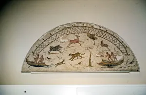 Hunting animals with net, Roman mosaic from Carthage, c3rd century Hunting animals with net, Roman mosaic from Carthage, c3rd century