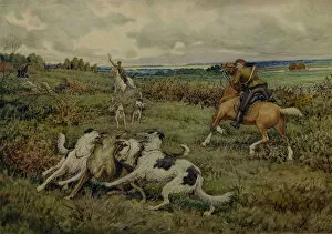 Borsoy Gallery: Hunting with Borzois, 1937. Artist: Lissner, Ernest Ernestovich (1874-1941)