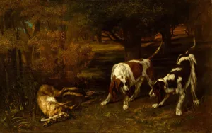 Courbet Prints: Hunting Dogs with Dead Hare, 1857. Creator: Gustave Courbet