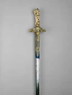 Staghorn Prints: Hunting Hanger, Germany, Handle: about 1670 Crossguard and Blade: 18th century