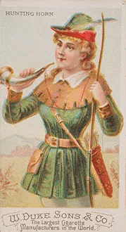 Schumacher And Prints: Hunting Horn, from the Musical Instruments series (N82) for Duke brand cigarettes, 1888