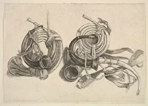 Wenzel Hollar Collection: Five hunting horns, 1625-77. Creator: Wenceslaus Hollar