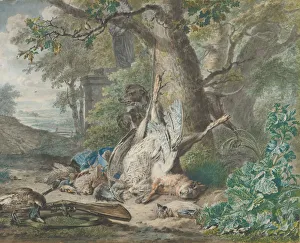 Wijbrand Hendriks Prints: Hunting Still Life in a Forest, 1784. Creator: Wybrand Hendriks
