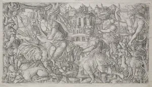 1485 1561 Prints: Huntsman Presenting a Gift to a King. Creator: Jean Duvet (French, 1485-1561)