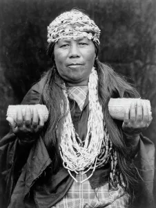 Shamanism Prints: Hupa female shaman, c1923. Creator: Edward Sheriff Curtis