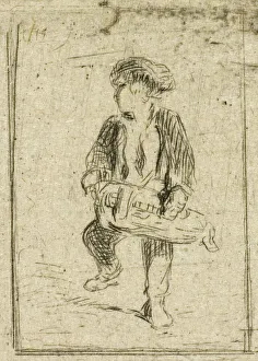 Street Performer Prints: Hurdy-Gurdy Player, c. 1843. Creator: Charles Emile Jacque