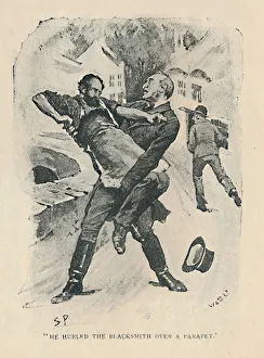 Private Investigator Prints: He Hurled The Blacksmith Over A Parapet, 1892. Artist: Sidney E Paget