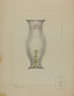 Metal And Glass Prints: Hurricane Shade and Candlestick, c. 1937. Creator: Henry Meyers