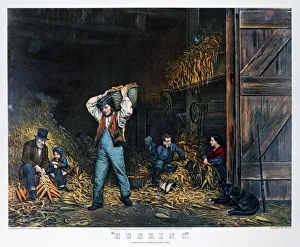 Barn Prints: Husking, 1861. Artist: Currier and Ives