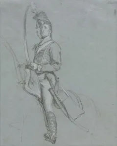 Black And White Chalk Prints: A Hussar Officer on Horseback, 1812. Creator: John Singleton Copley (American, 1738-1815)