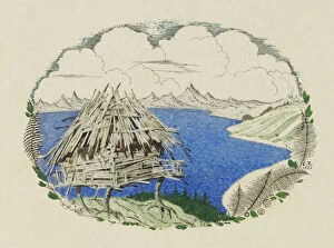 Chekhonin Collection: The Hut on Chicken Legs. Illustration to the poem Ruslan and Lyudmila by A. Pushkin, 1921-1926