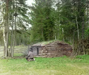Woodman Prints: Hut in the forest, for woodcutters and kuria (coal burning)