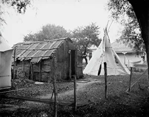 Makeshift Prints: Hut and tepee, probably St. Clair Flats, Mich. between 1900 and 1920. Creator: Unknown