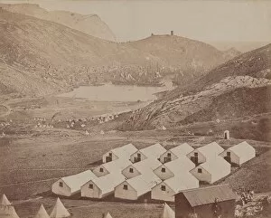 Black Sea Collection: Hutted Camp with Balaclava Harbor in Distance, 1855-1856. Creator: James Robertson