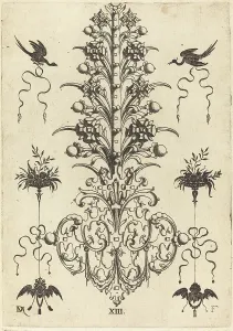 Mignot Daniel Prints: Hyacinth-Shaped Brooch with Birds at Top and Devil's- and Angel's-Head at Bottom
