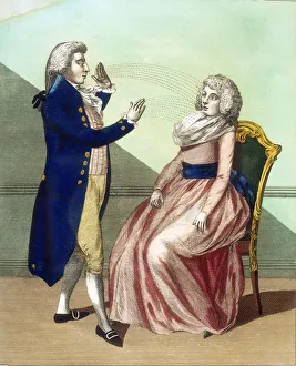 Psychology Prints: Hypnotist mesmerising a patient, c1795