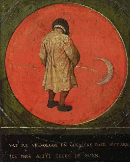 Whatever I do is in vain. I piss at the moon. 1558. Creator: Bruegel (Brueghel)