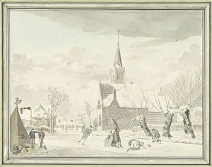 Skating Prints: Ice entertainment in the village of Kortenhoef, 1776. Creator: Cornelis van Noorde