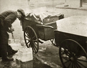 Delivering Gallery: Ice man making his morning deliveries in West 10th Street, New York, USA, c1910s-c1930s(?)