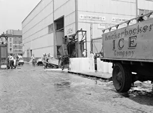 Ice which is used to store fish on boats that bring their catches into Fulton... New York, 1943. Creator: Gordon Parks