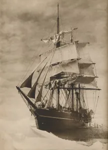 Terra Nova Prints: In an icefield, a superb illustration of the celebrated whaler Terra Nova, 1936