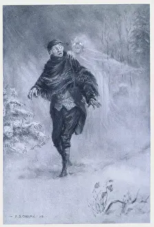 Ichabod Crane imagining a phantom at his shoulder, 1899. Creator: Frederick Simpson Coburn