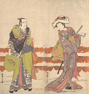 Ichikawa Danjuro Fifth as a Komuso Holding a Basket-Hat in His Right Hand, ca. 1775. Creator: Shunsho